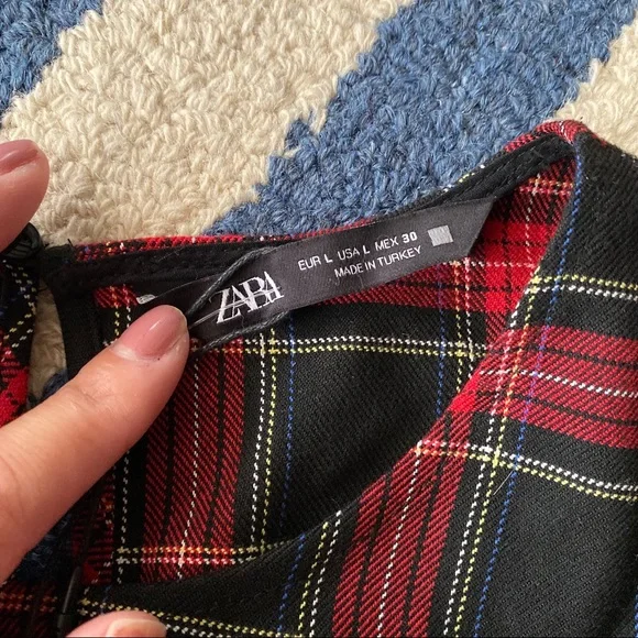 β€οΈ ZARA RED BLACK PLAID LONG SLEEVE CROP TOP! - Picture 8 of 13